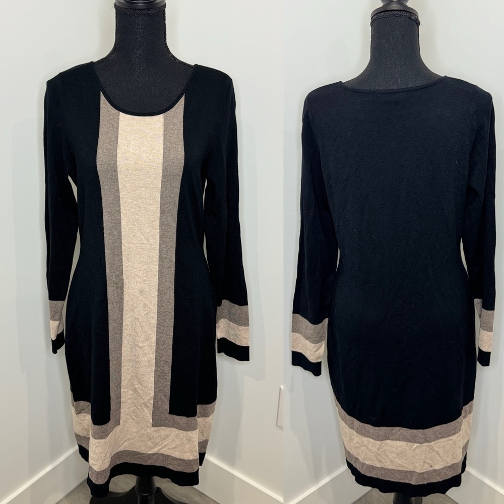 I.N.C Black and Brown Long Sleeve Midi Dress (L)